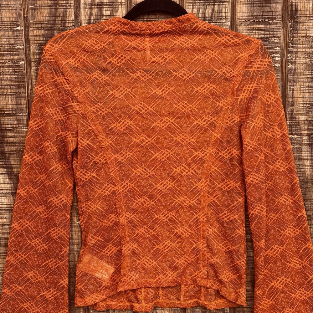 Free People Burnt Orange Mesh Bell Long Sleeve Blouse - Picture 13 of 14